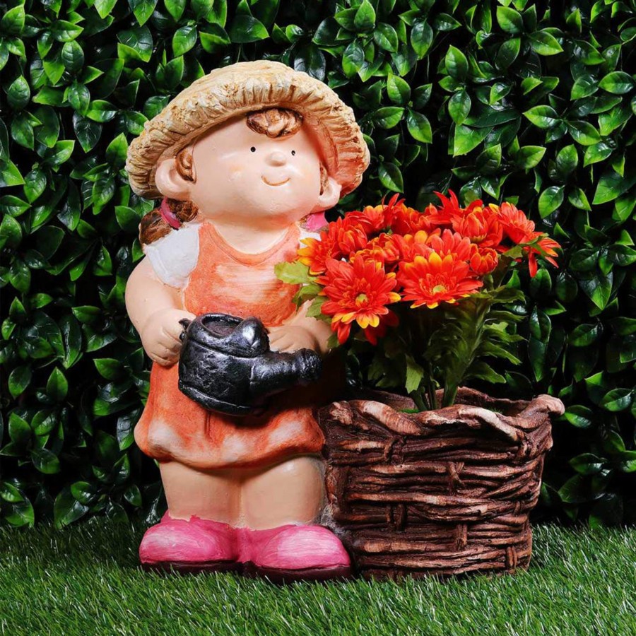 Garden Decor Wonderland Garden Statues | (Set Of 2) Farm Boy With Spade & Girl With Watercan Planter