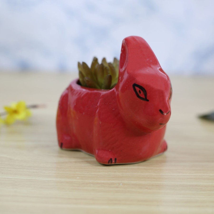 Garden Planters Wonderland | Rabbit Ceramic Planter For Home And Balcony Decoration (Red)