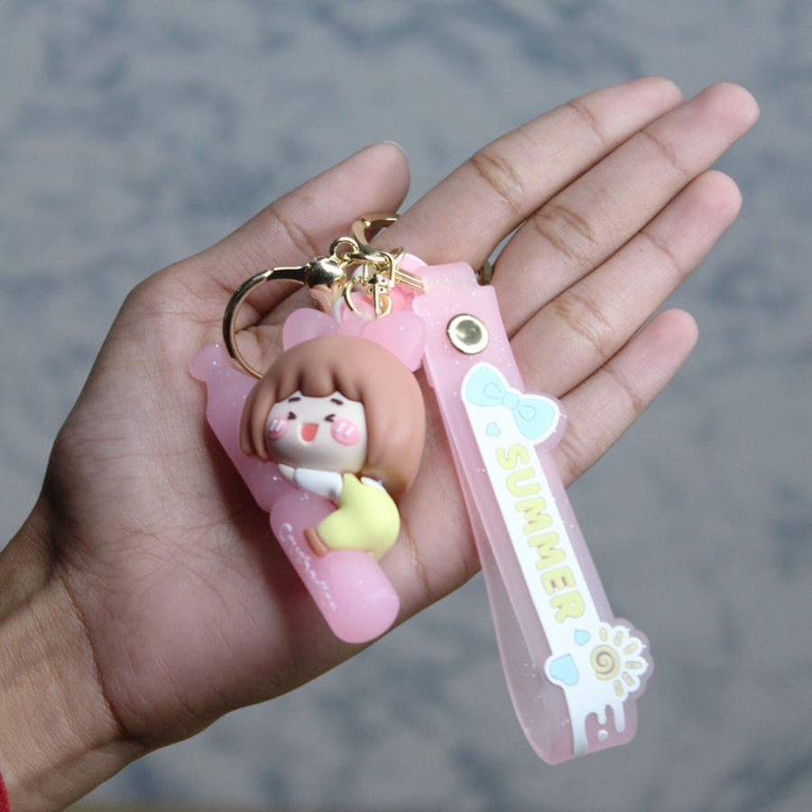 Gifts Wonderland | Wonderland Summer Keychain In Pink 2-In-1 Cartoon Style Keychain And Bag Charms Fun And Functional Accessories For Bags And Keys