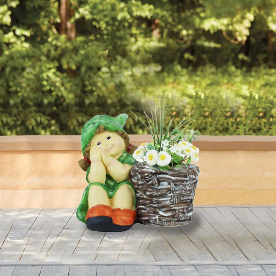 Garden Planters Wonderland | Girl With Pot For Garden And Balcony Decoration (Dark Green)