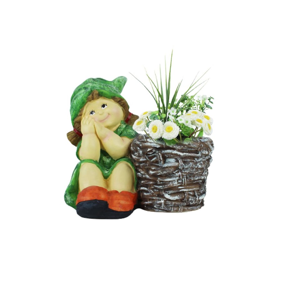 Garden Planters Wonderland | Girl With Pot For Garden And Balcony Decoration (Dark Green)