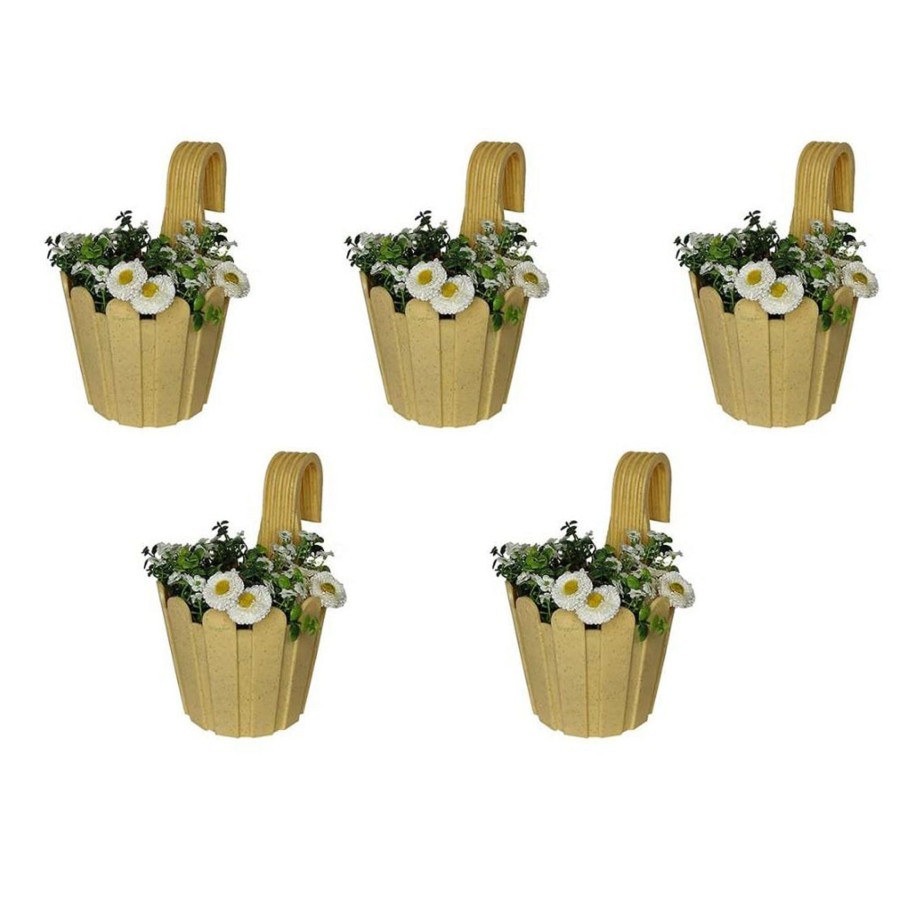 Garden Planters Wonderland | Wonderland (Set Of 5) Railing Fence Hook Premium Pots And Planters In Pp (Beige)