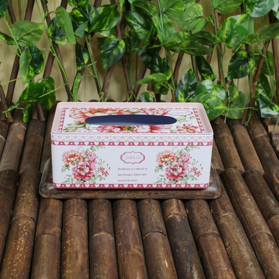 Home Decor Wonderland Garden Arts and Craft Container | Floral Printing Rectangular Tinplate Tissue Box