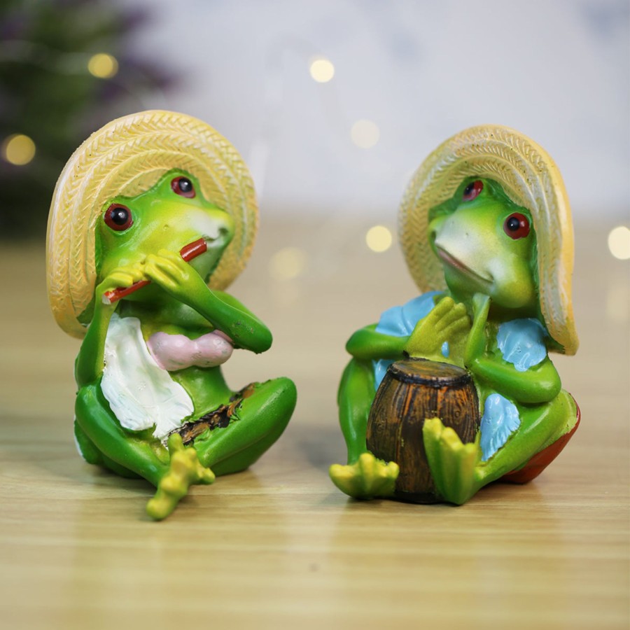 Home Decor Wonderland Animal And Bird Figurine | Wonderland( Pack Of 2 Resin Musical Small Frog Figurine