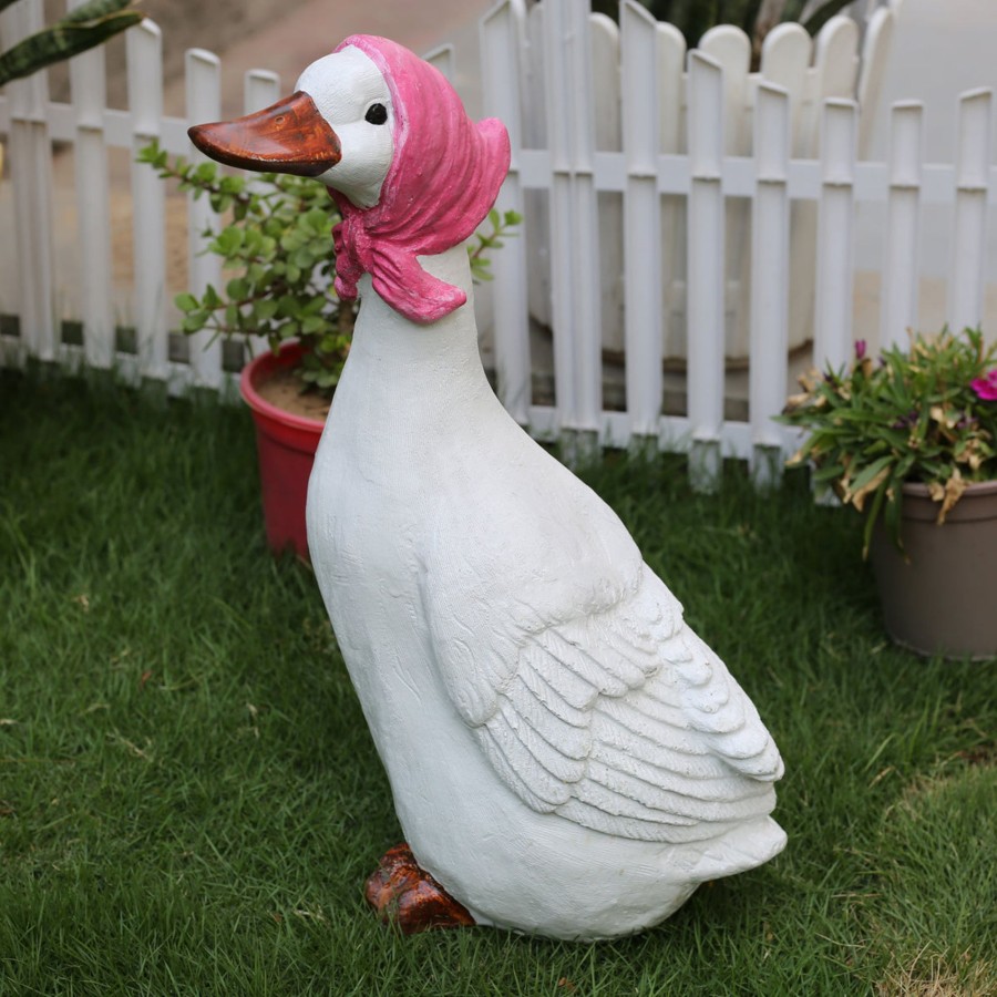 Garden Decor Wonderland Garden Statues | Duck/Goose Statue For Garden Decoration (Red Scarf)