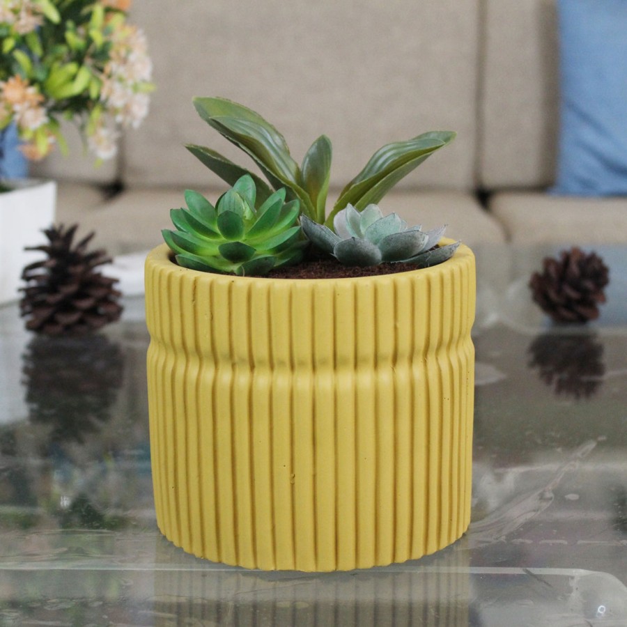 Garden Planters Wonderland | Ceramic Line Pot-Mustard