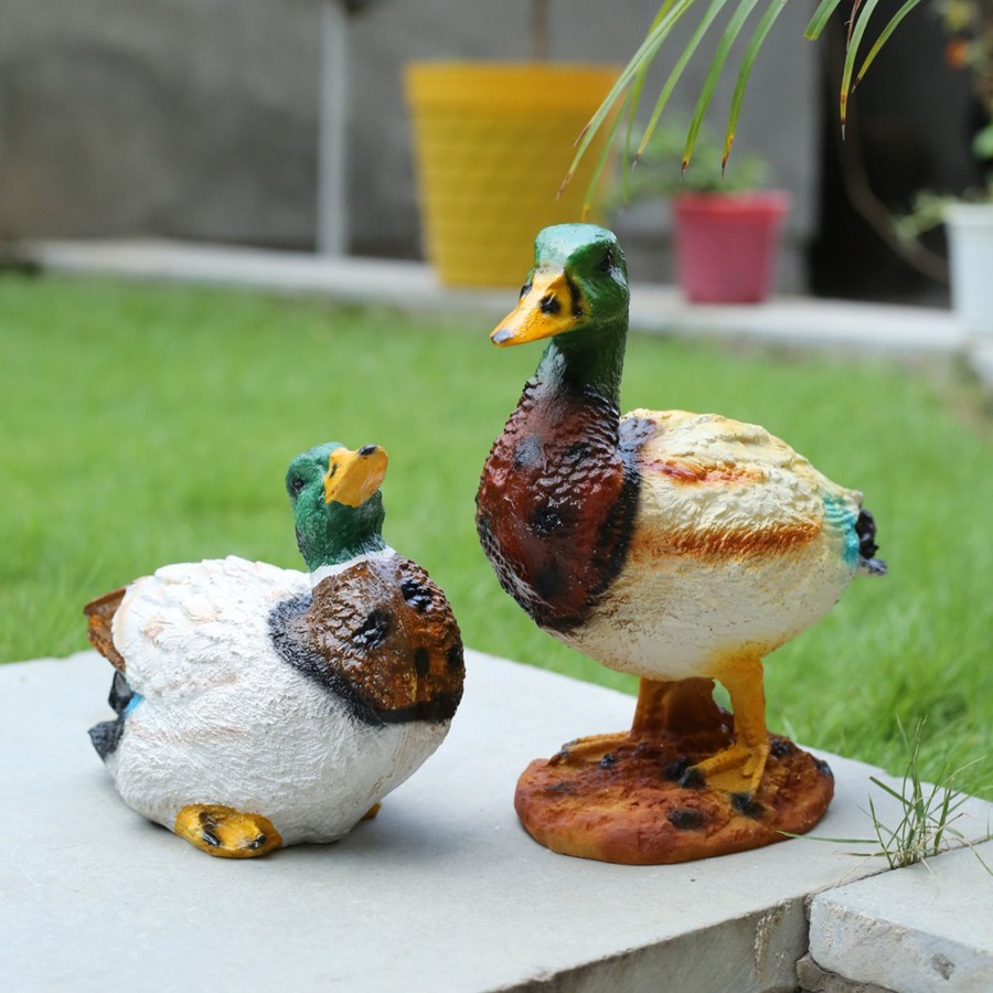 Garden Decor Wonderland Garden Statues | (Set Of 2) Green Ducks Statue For Home And Garden Decoration