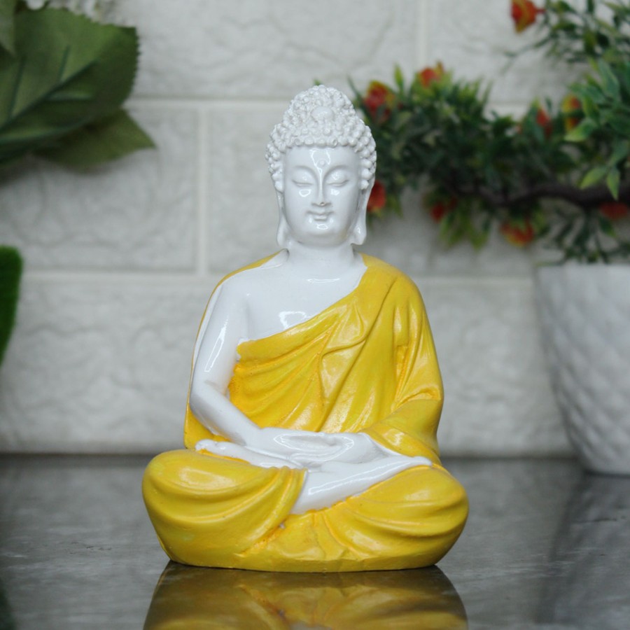 Miniature Fairy Garden Wonderland | (5 Inch) Small Buddha Statue (Yellow)