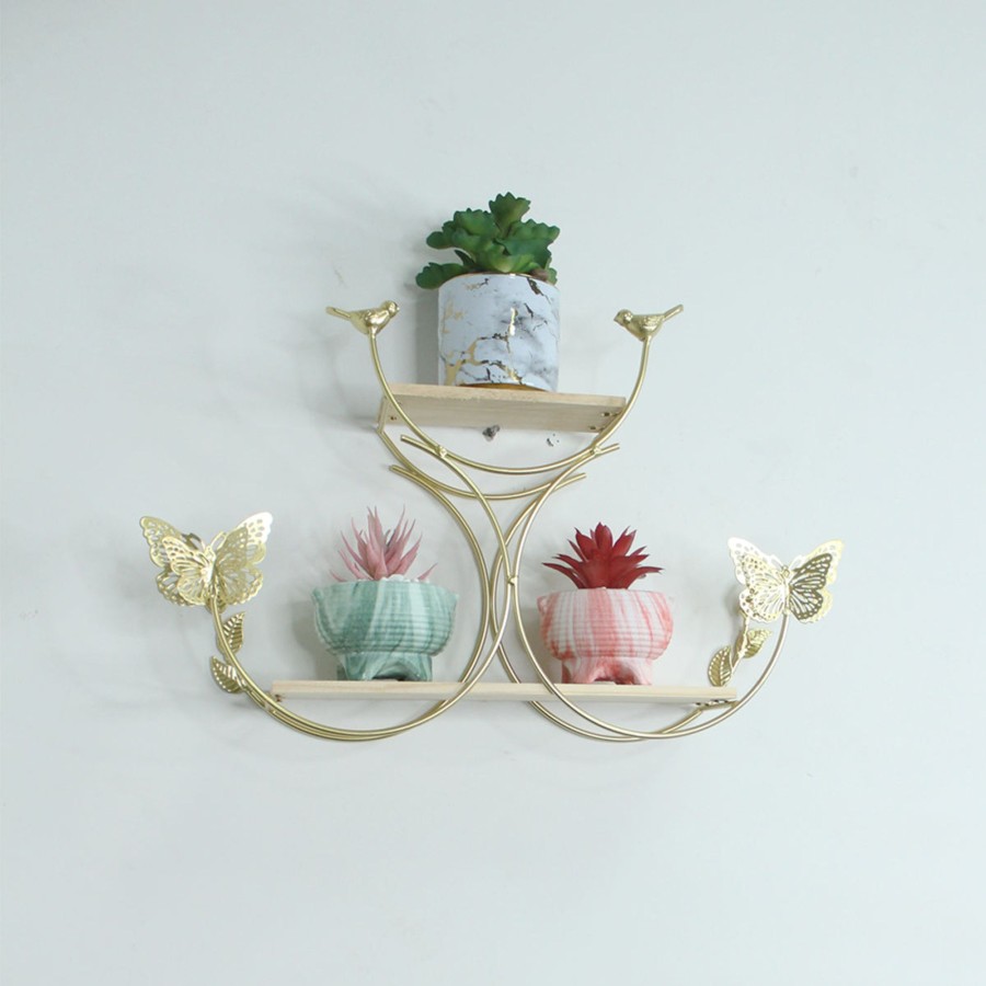 Home Decor Wonderland Wall Shelf | Two Metal Butterfly Wall Shelf