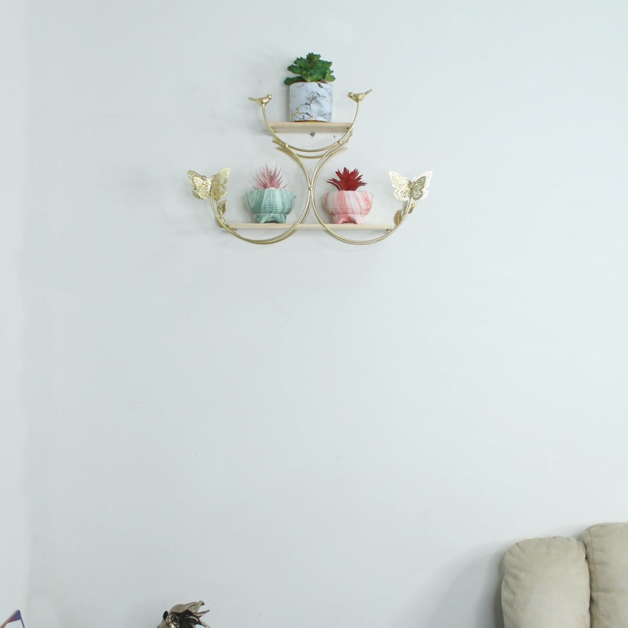 Home Decor Wonderland Wall Shelf | Two Metal Butterfly Wall Shelf