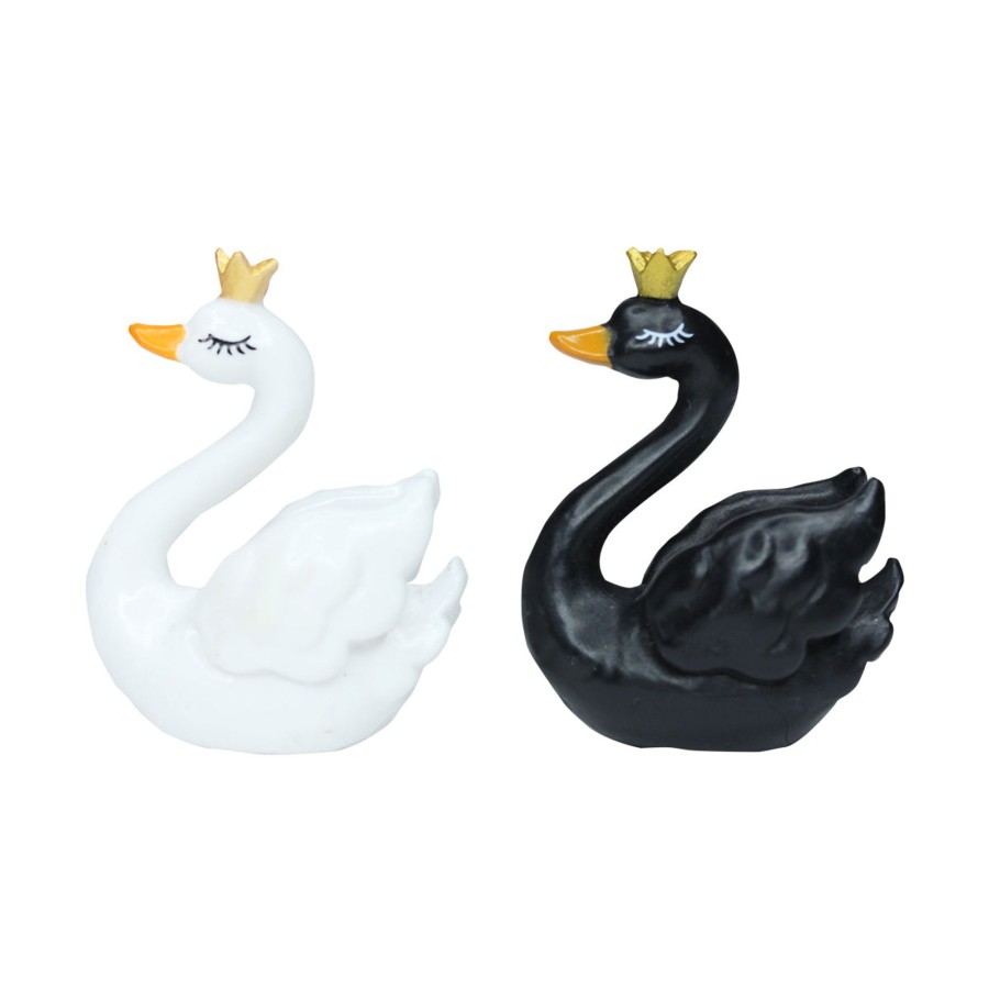 Miniature Fairy Garden Wonderland | Miniature Toys : (Set Of 2) Black & White Swans