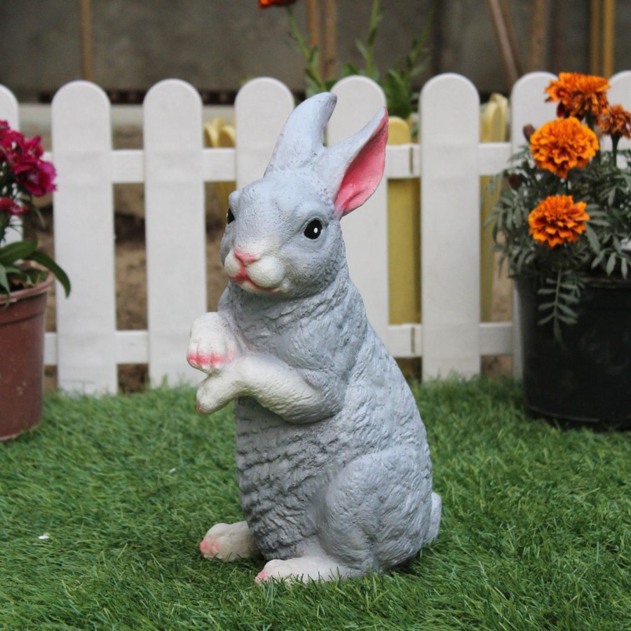 Garden Decor Wonderland Garden Statues | Wonderland Resin Garden Decor Cute Standing Rabbit (Grey)