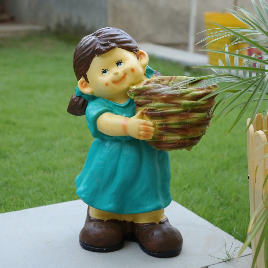 Garden Planters Wonderland | Wonderland Girl Holding Basket Planter (Seagreen)| Garden Planters | Can Put Real Soil Inside