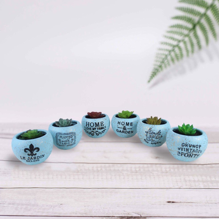 Garden Planters Wonderland | (Set Of 6) Imported Printed Round Pots (Blue)