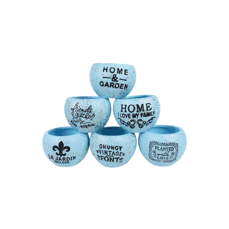 Garden Planters Wonderland | (Set Of 6) Imported Printed Round Pots (Blue)