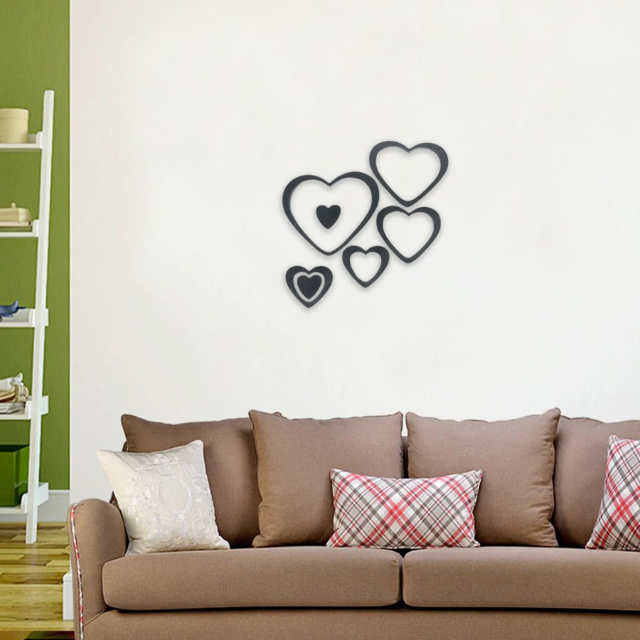 Gifts Wonderland | Heart Shaped 3D Stickers For Diy Wall Decoration - Black