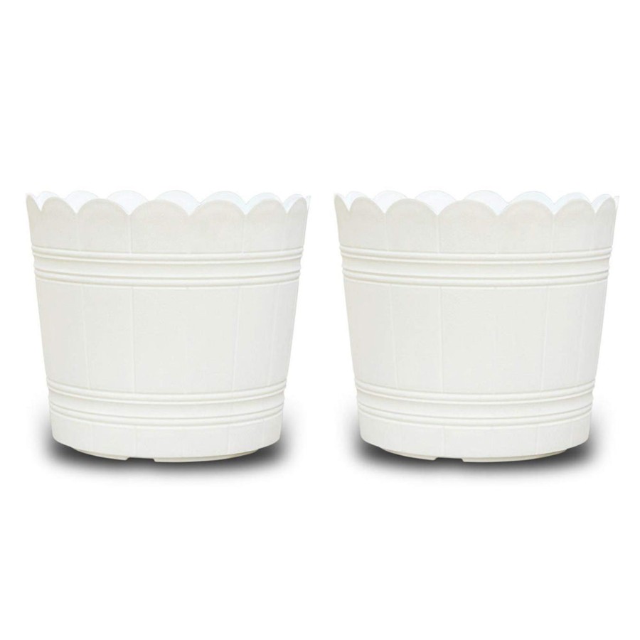 Garden Planters Wonderland | Vintage Loto 12 Inches Premium Plastic Pots (Set Of 2) (White)