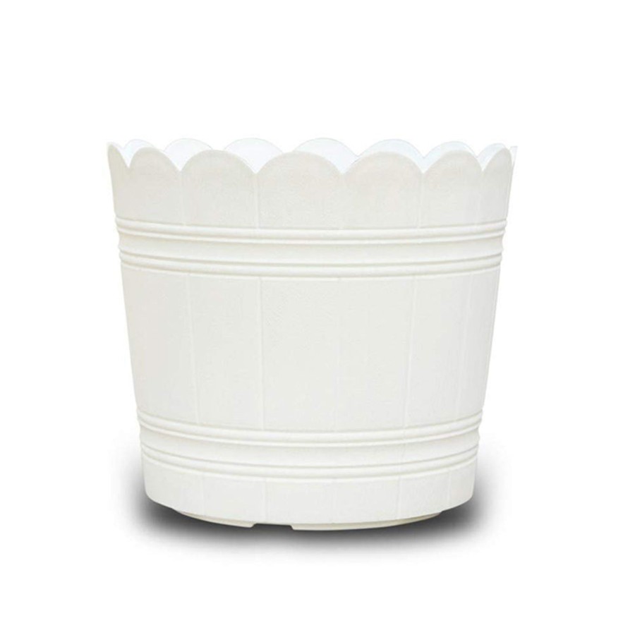 Garden Planters Wonderland | Vintage Loto 12 Inches Premium Plastic Pots (Set Of 2) (White)