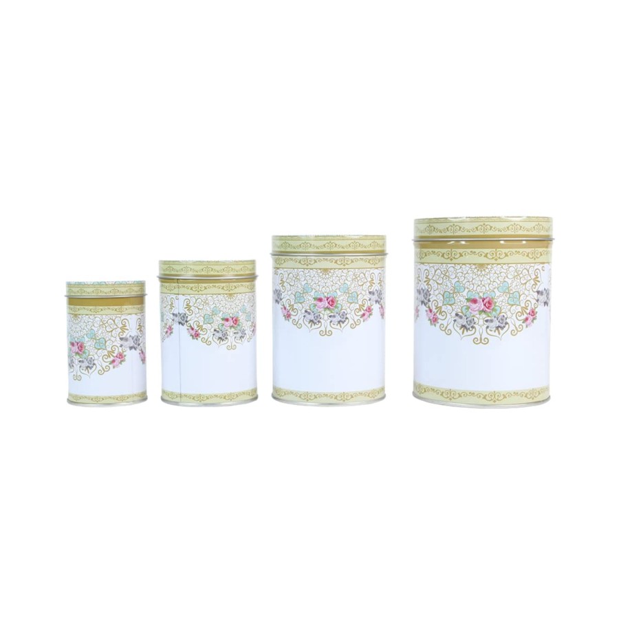 Home Decor Wonderland Garden Arts and Craft Container | (Set Of 4) Airtight Kitchen Home Decor Metal Floral Tin Storage Box Home Accessories