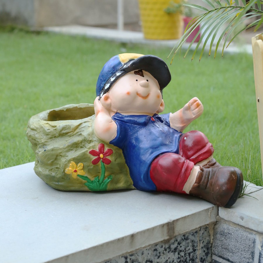 Garden Planters Wonderland | Wonderland Stone Planter Boy (Red)| Outdoor Planter For Real Plants