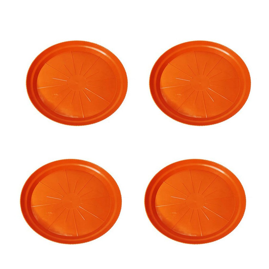 Garden Planters Wonderland | Plastic Plates : 12 Inch Orange Plastic Plates For Planter (Set Of 4)