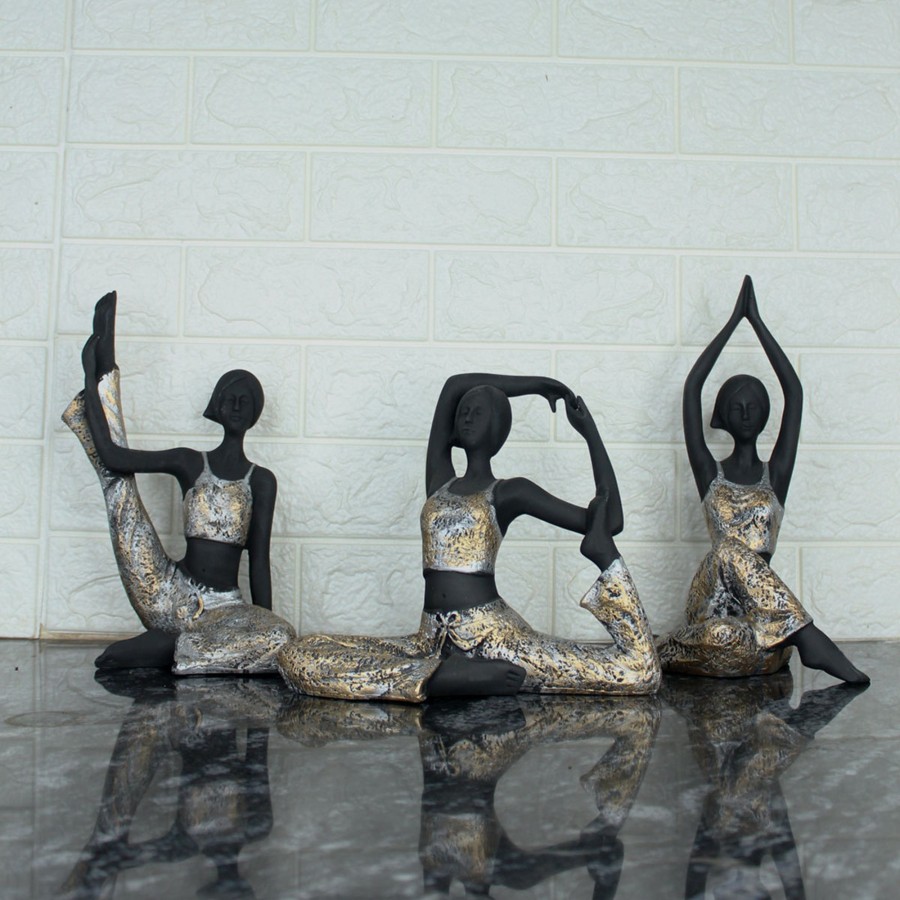 Home Decor Wonderland Table Top Decor | (Set Of 3) New Black Yoga Girl Statue