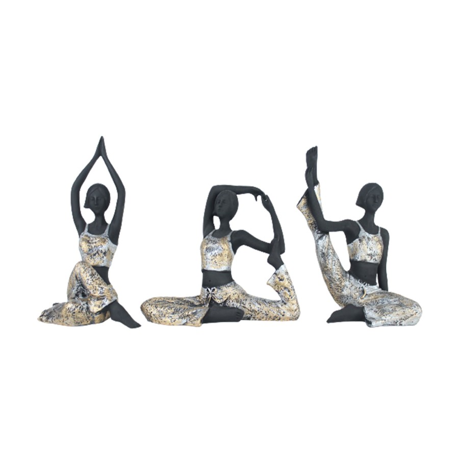 Home Decor Wonderland Table Top Decor | (Set Of 3) New Black Yoga Girl Statue