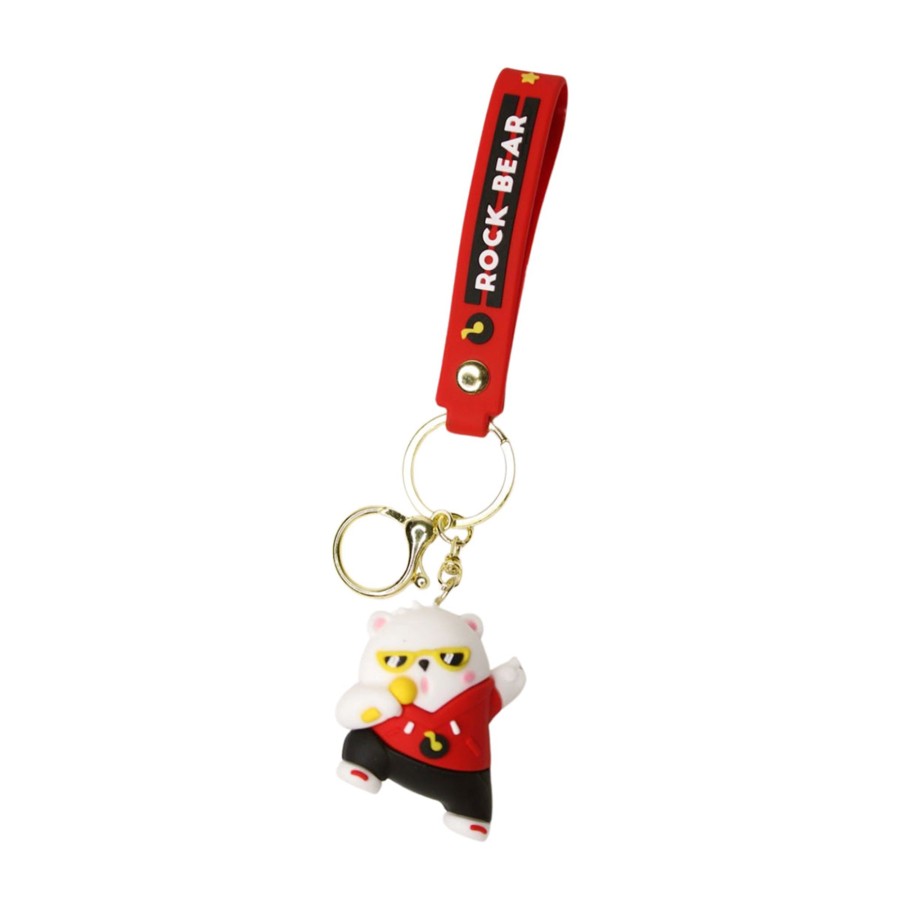 Gifts Wonderland | Wonderland Rock Bear Keychain In Red 2-In-1 Cartoon Style Keychain And Bag Charms Fun And Functional Accessories For Bags And Keys