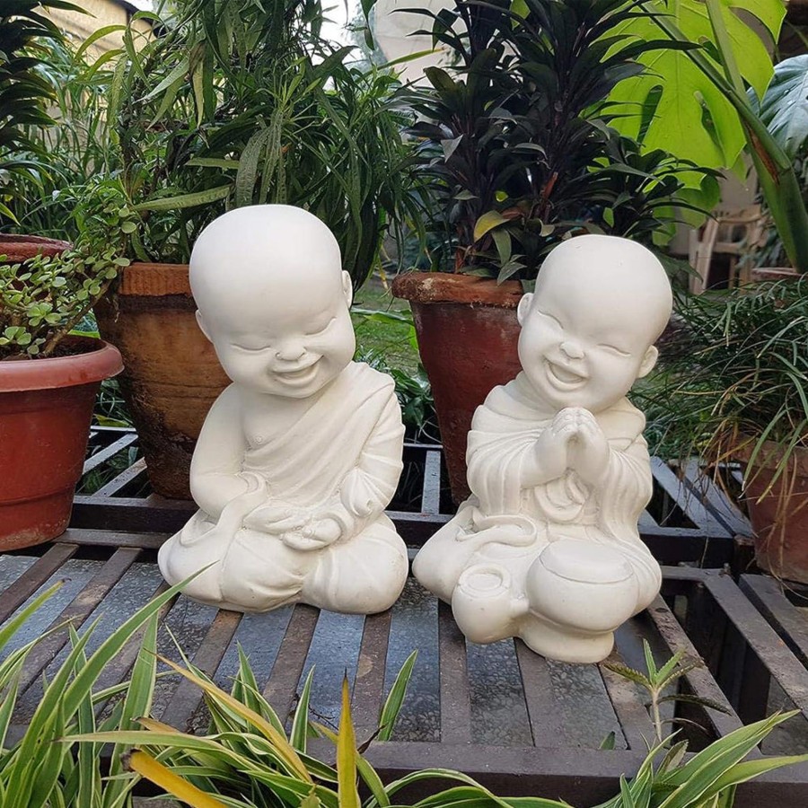 Garden Decor Wonderland Garden Arts and Craft Garden Statues | (Set Of 2) Sitting Baby Monks Statue For Home And Garden Decor