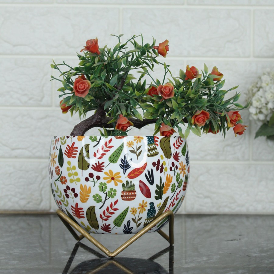 Garden Planters Wonderland | Multi Leaf White Metal Pot