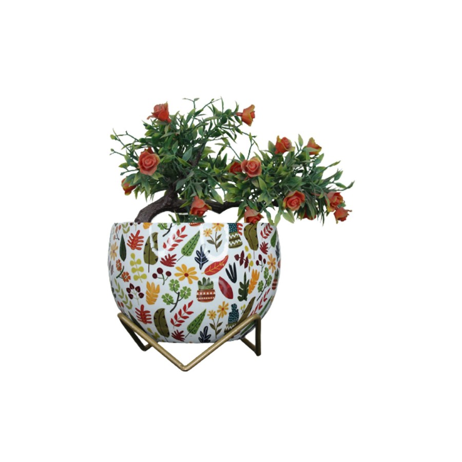 Garden Planters Wonderland | Multi Leaf White Metal Pot