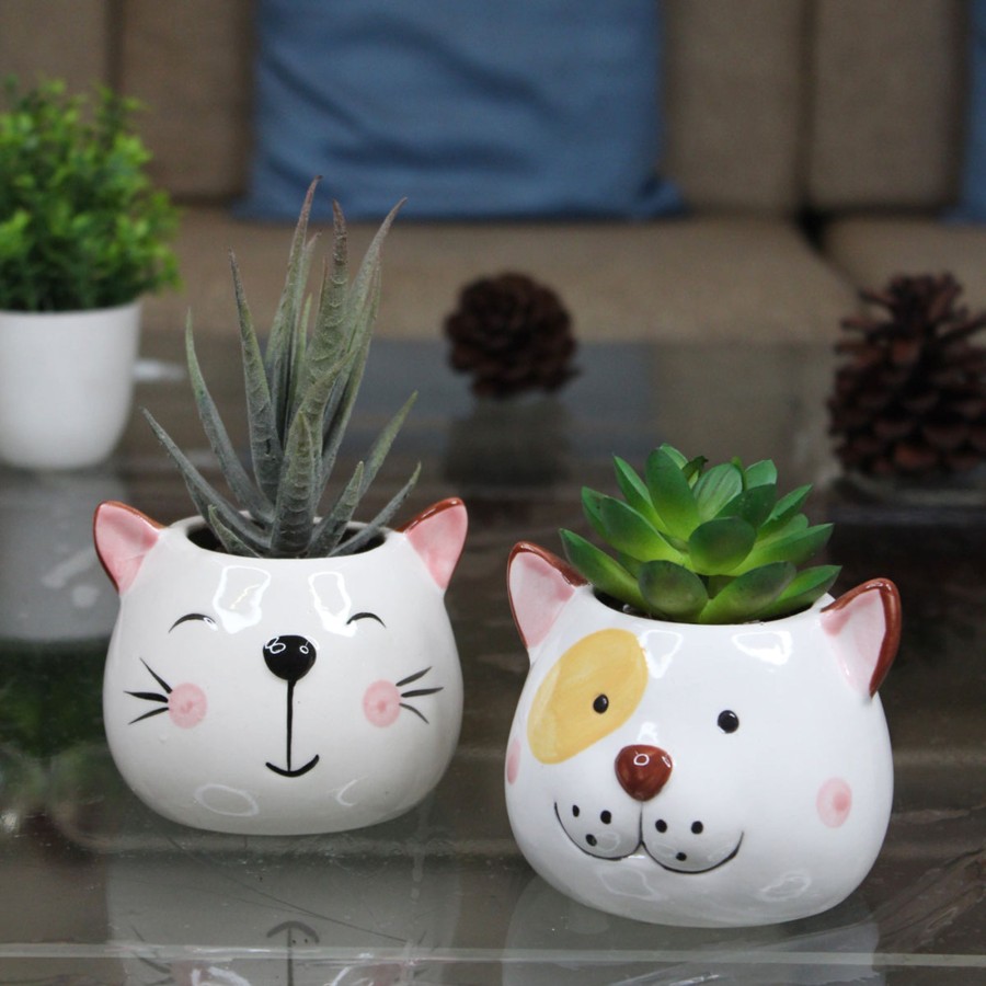 Garden Planters Wonderland | Imported Set Of 2 Ceramic Bear Small Size Plant Pot