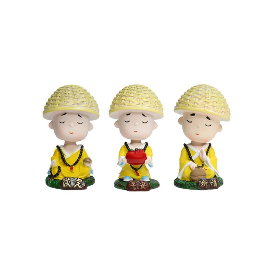 Home Decor Wonderland Table Top Decor | Wonderland (Set Of 3) Meditating Monk With Shaking Head | Monk Statue| Home Decor| Gift Articles | Gift Item