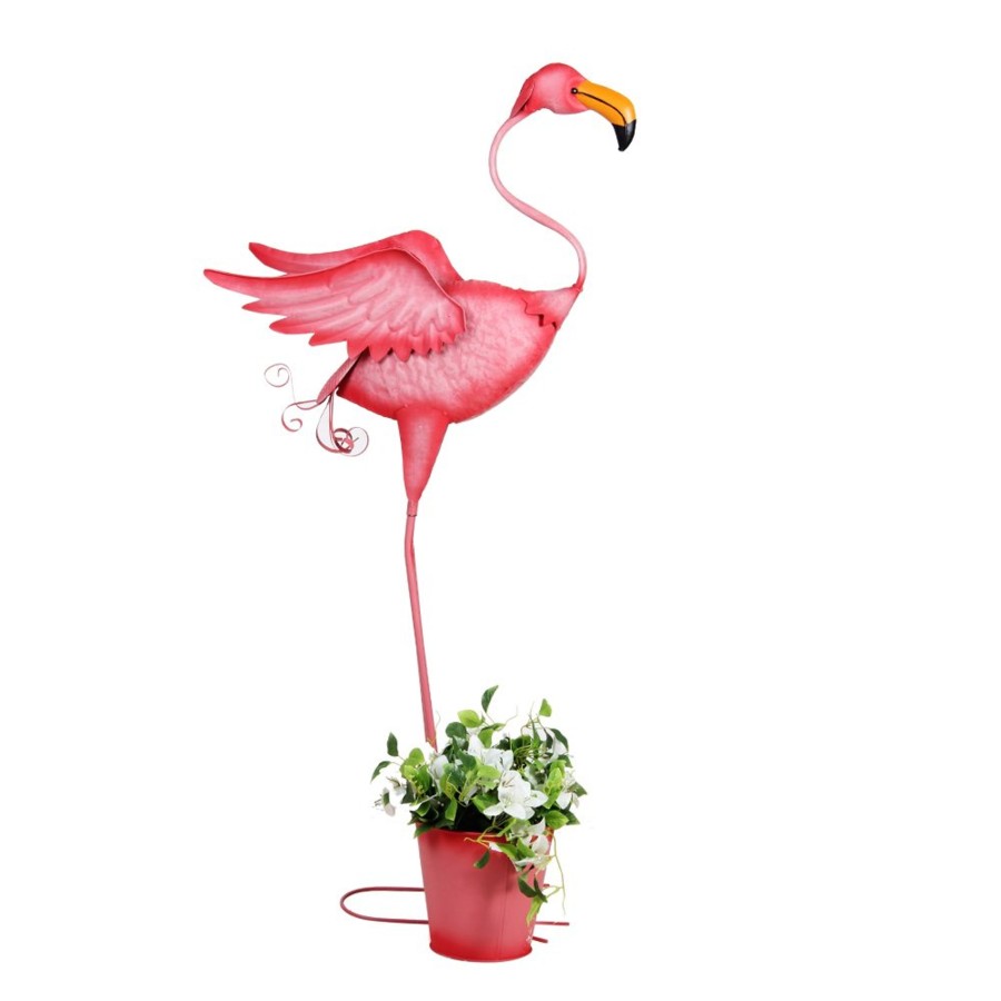 Garden Planters Wonderland | Metal Big Pink Flamingo With Pot For Garden Decoration