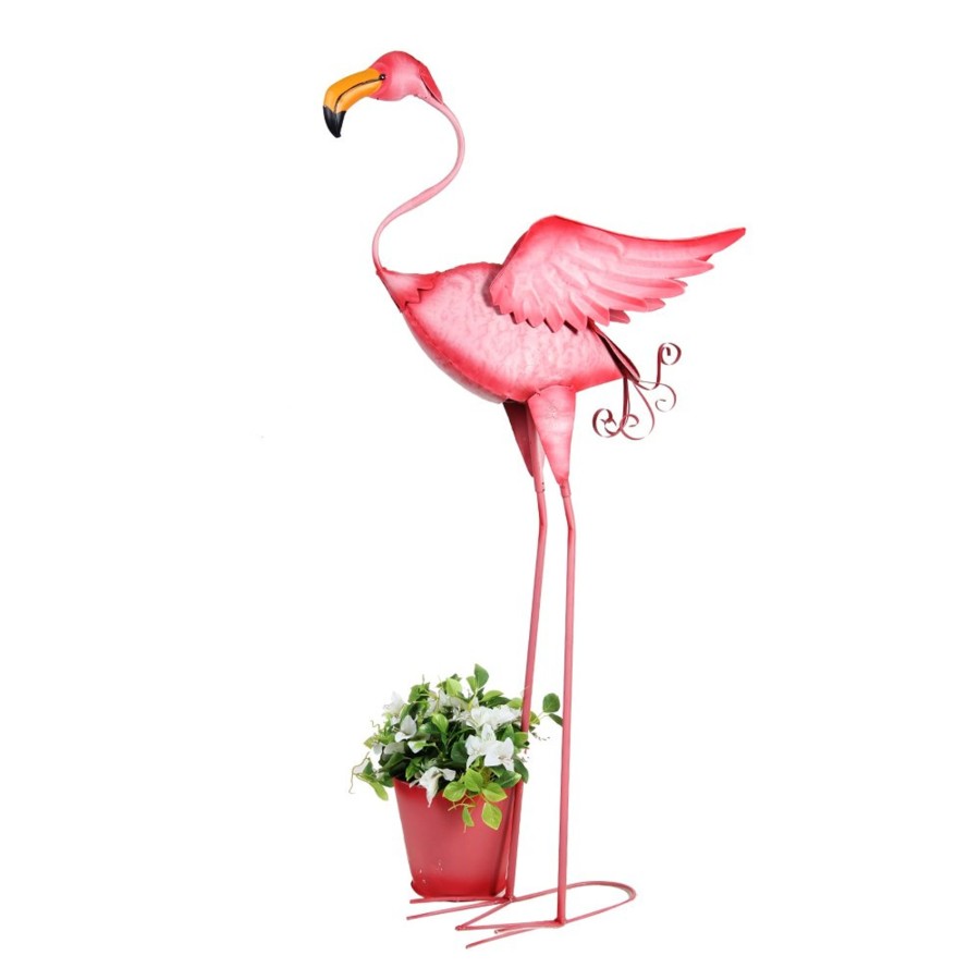 Garden Planters Wonderland | Metal Big Pink Flamingo With Pot For Garden Decoration