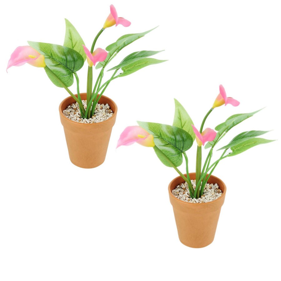 Artificial Turf Plants Wonderland | Calla Lily With Plastic Pot (Set Of 2) Artificial Flower With Plastic Pot And Gravel