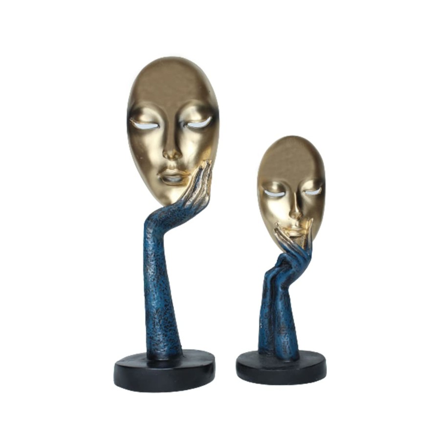 Home Decor Wonderland Table Top Decor | (Set Of 2) Golden Mask Faces For Home Decoration