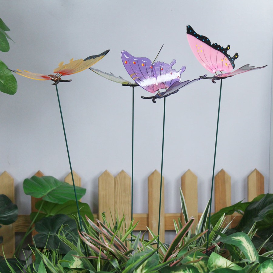 Garden Decor Wonderland Garden Stickes | (Set Of 4) Shiny Butterfly Stake/Stick For Garden Decoration