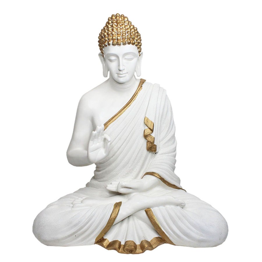 Garden Decor Wonderland Buddha And Monk Statue | 21.6 Inch Buddha Statue For Home Decoration (Golden White)