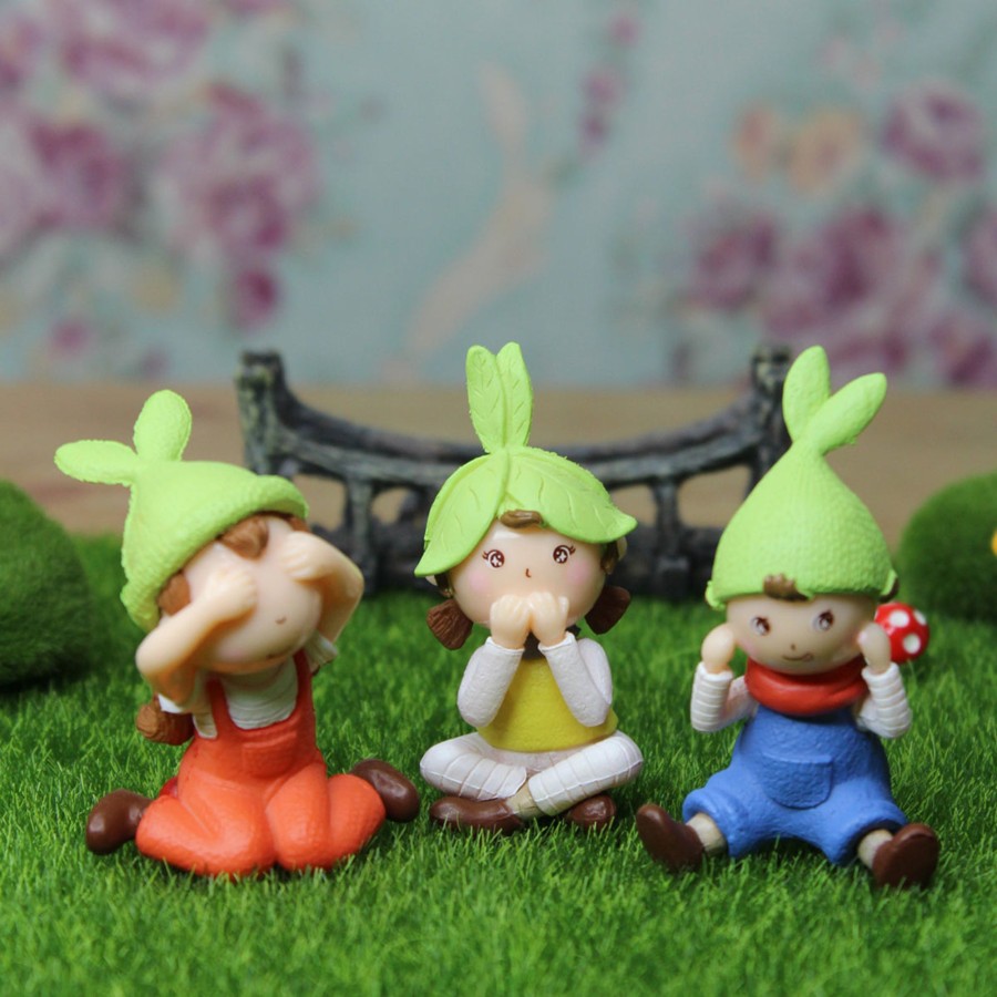 Miniature Fairy Garden Wonderland | Miniature Toys Set Of 3 Green Cap Kids(Miniature Fairy Garden Accessoriesfor Diy Tray Garden Plant Decor)