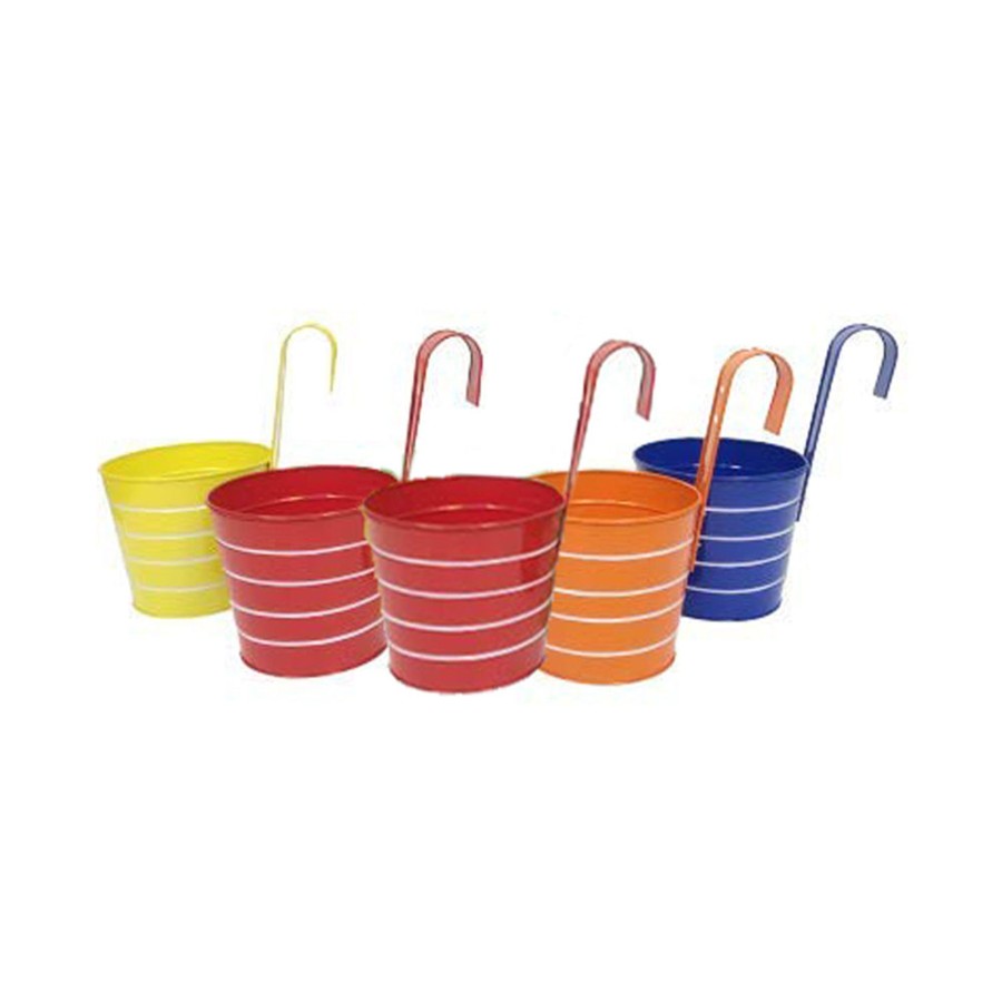 Garden Planters Wonderland | (Set Of 5) Heavy Duty Ribbed Metal Railing Pot