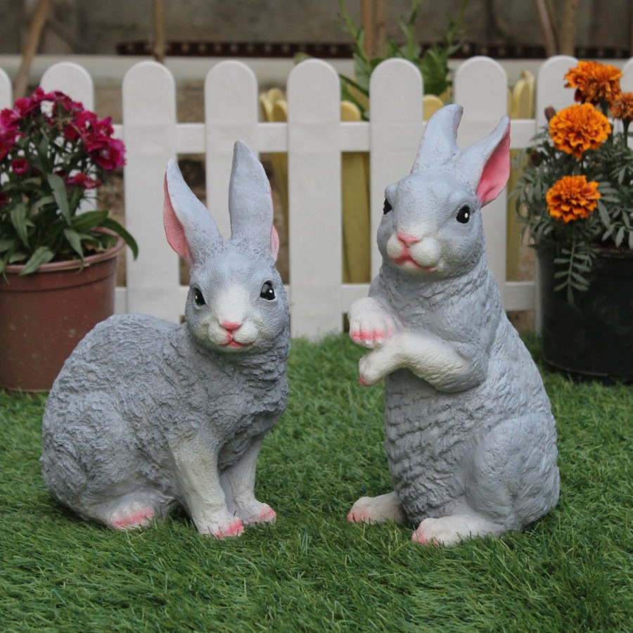 Garden Decor Wonderland Garden Statues | Wonderland ( Set Of 2) Resin Garden Decor Sitting And Standing Rabbits