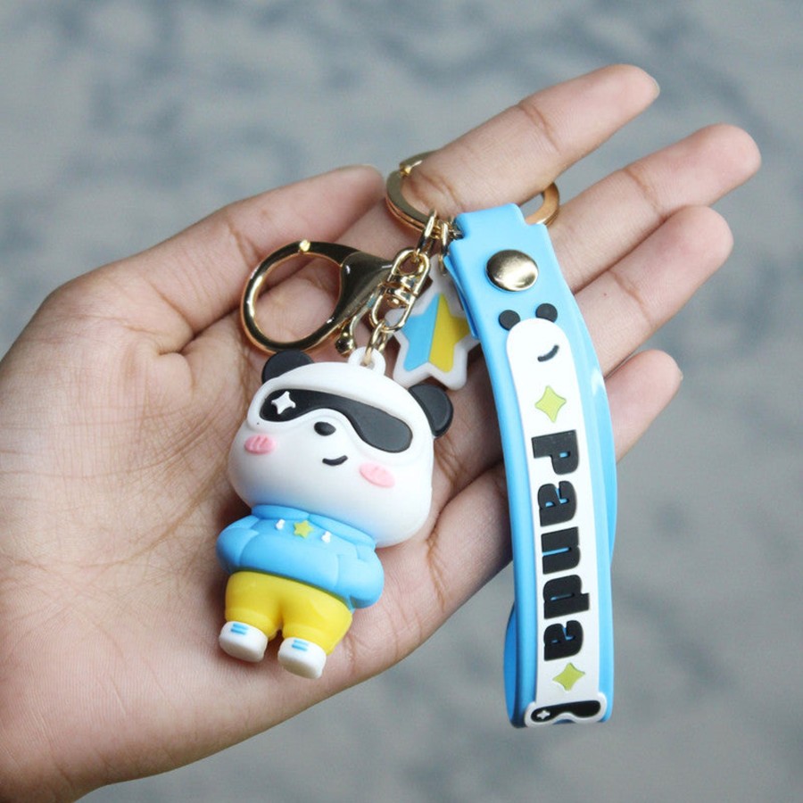 Gifts Wonderland | Wonderland Panda Specs Keychain In Blue 2-In-1 Cartoon Style Keychain And Bag Charms Fun And Functional Accessories For Bags And Keys