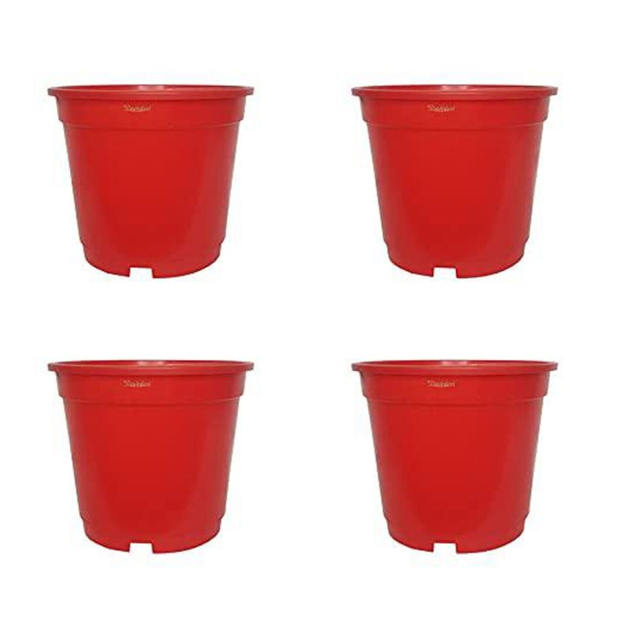 Garden Planters Wonderland | 8 Inch Set Of 4 Plastic Pots For Outdoor ( Plastic Pots For Home Plants) (Red)