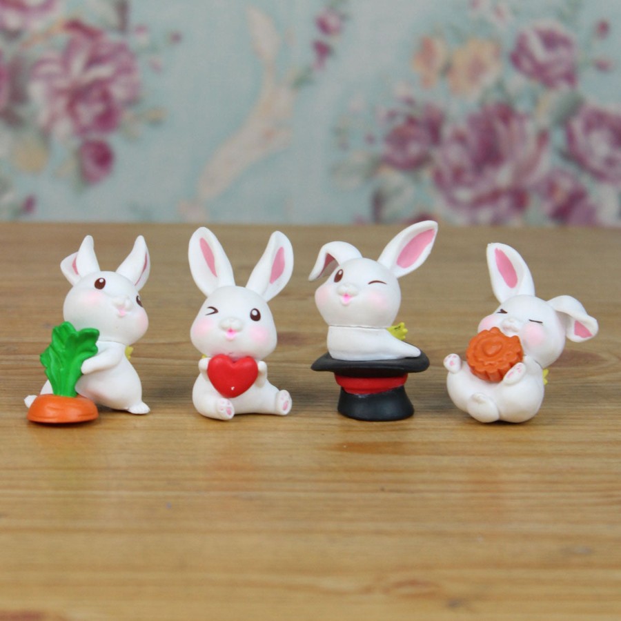 Miniature Fairy Garden Wonderland | Miniature Resin Bunnies With Ears Up Fairy Garden Toys Accessories (Standard Size) -Set Of 4