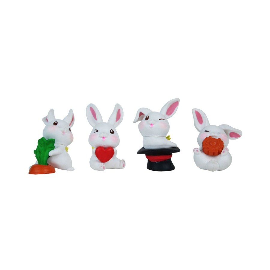 Miniature Fairy Garden Wonderland | Miniature Resin Bunnies With Ears Up Fairy Garden Toys Accessories (Standard Size) -Set Of 4