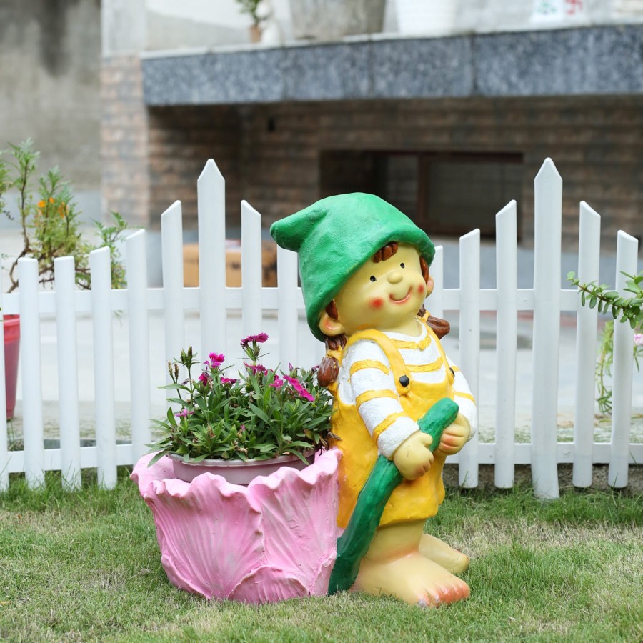 Garden Planters Wonderland | Standing Girl Statue With Flower Pot For Garden Decoration