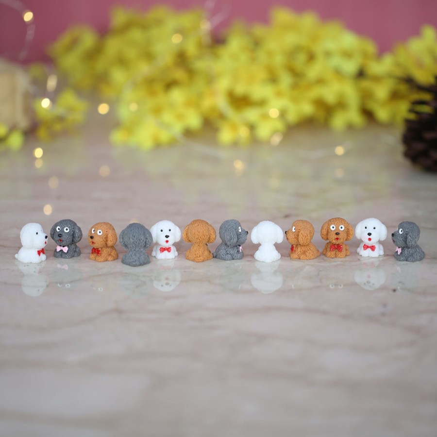 Miniature Fairy Garden Wonderland | Wonderland Miniature Toys Set Of 12 Mini Puppies With Bow