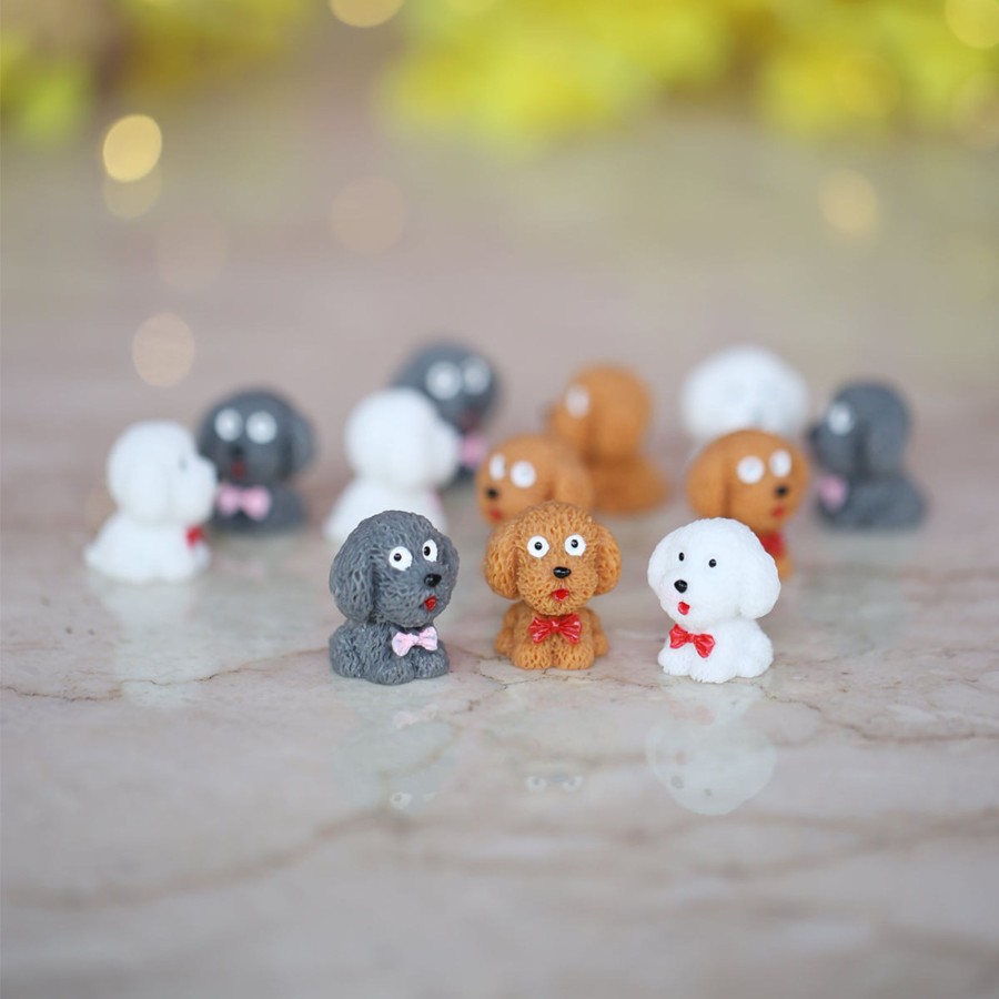 Miniature Fairy Garden Wonderland | Wonderland Miniature Toys Set Of 12 Mini Puppies With Bow