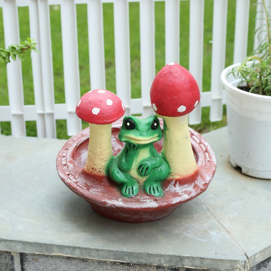 Garden Decor Wonderland Garden Statues | Wonderland Frog Sitting In Bow With 2 Mushroom | Resin Garden Decor| Outdoor Decor